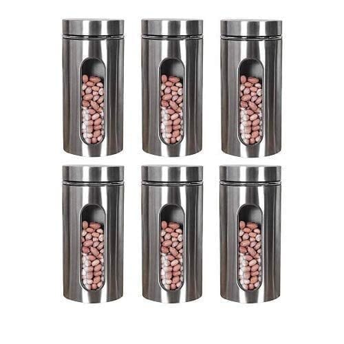 Femora Glass Window Jar for Kitchen Storage, 1300 ML - Set of 6, Free Replacement of Lids