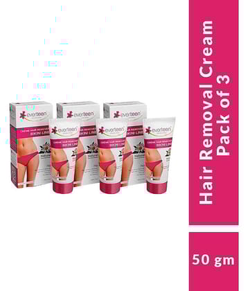 everteen Bikini Line Hair Remover Creme - Natural for Women - 3 Packs (50g Each)
