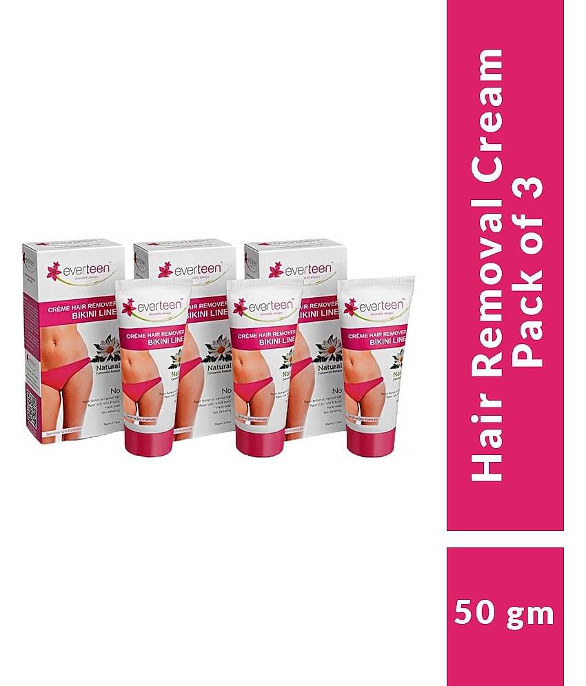 everteen Bikini Line Hair Remover Creme - Natural for Women - 3 Packs (50g Each)