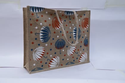 Umbrella Print Jute Bag