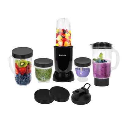 Faber Sportz Blender FSB 5-in-1 Nutrifit Nero|100% Copper Motor|Detachable SS Blade|5 PC Jars 1L+500ML+500ML Mug+300ML+300ML Dessert Cup|Dry & Wet Grinding|Nutri Blender Smoothie|2 Year Warranty Faber Sportz Blender FSB 5-in-1 Nutrifit Nero|100% Copper M