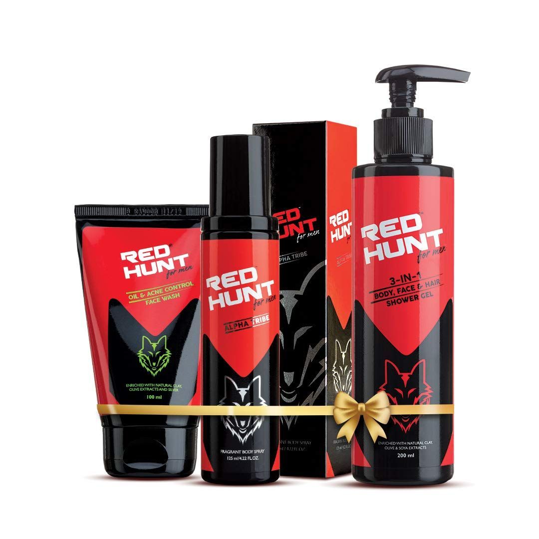 RED HUNT Refresh Combo for men Oil & Acne Control Face Wash 100ml, Shower Gel 200ml, Body Spray Alpha Tribe 120ml