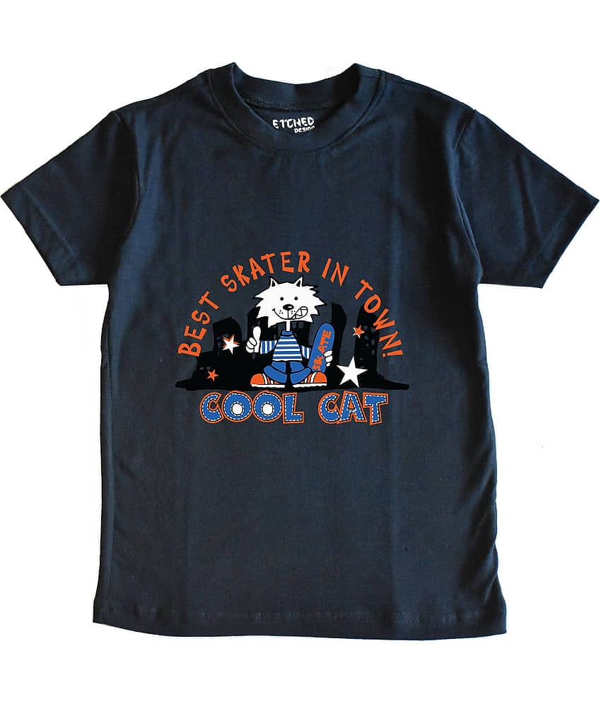 ETCHED DESIGN Pack of 1 Boys Cotton T-Shirt ( Navy Blue )