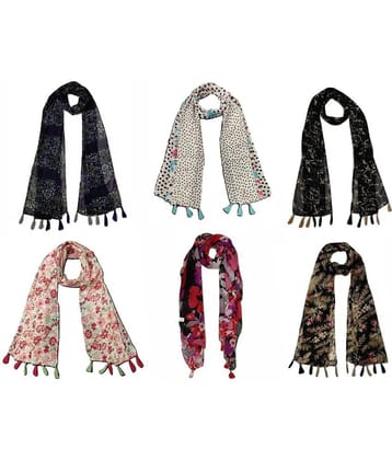 stolevilla Multi Printed Poly Cotton Yarn Stoles ( Pack of 6 )