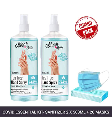 Mirah Belle Tea-Tree Aloe Vera Hand Rub Spray 500ml(Packof2)& 20 Masks Sanitizers 1000 mL Pack of 2