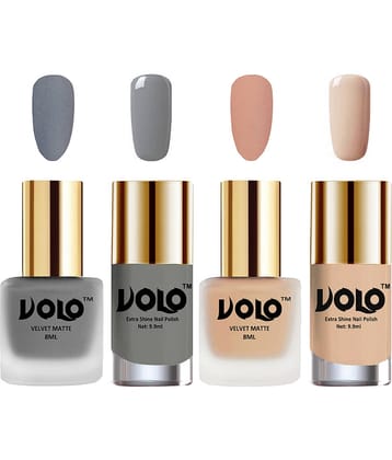 VOLO Extra Shine AND Dull Velvet Matte Nail Polish Grey,Nude,Grey, Nude Matte Pack of 4 36 mL