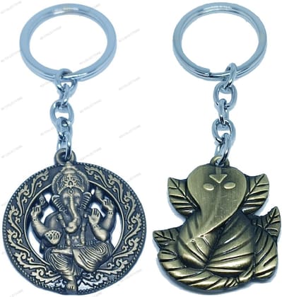 KD COLLECTIONS Ganesha Keychain Metal|Ganesh Key Chain|Ganesh Keyring|Ganesh Key Chains Metal|Ganesh Key Ring|Ganesh Keychains for Car Bike – Golden Color – Pack of 2 Keychains