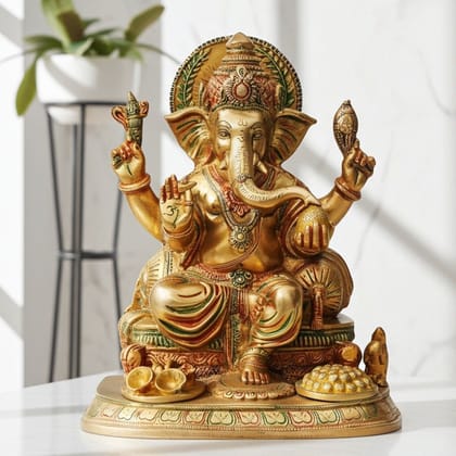 Brass Showpiece Ganesh Ji With Colour God Idol Statue (BSMAS475)
