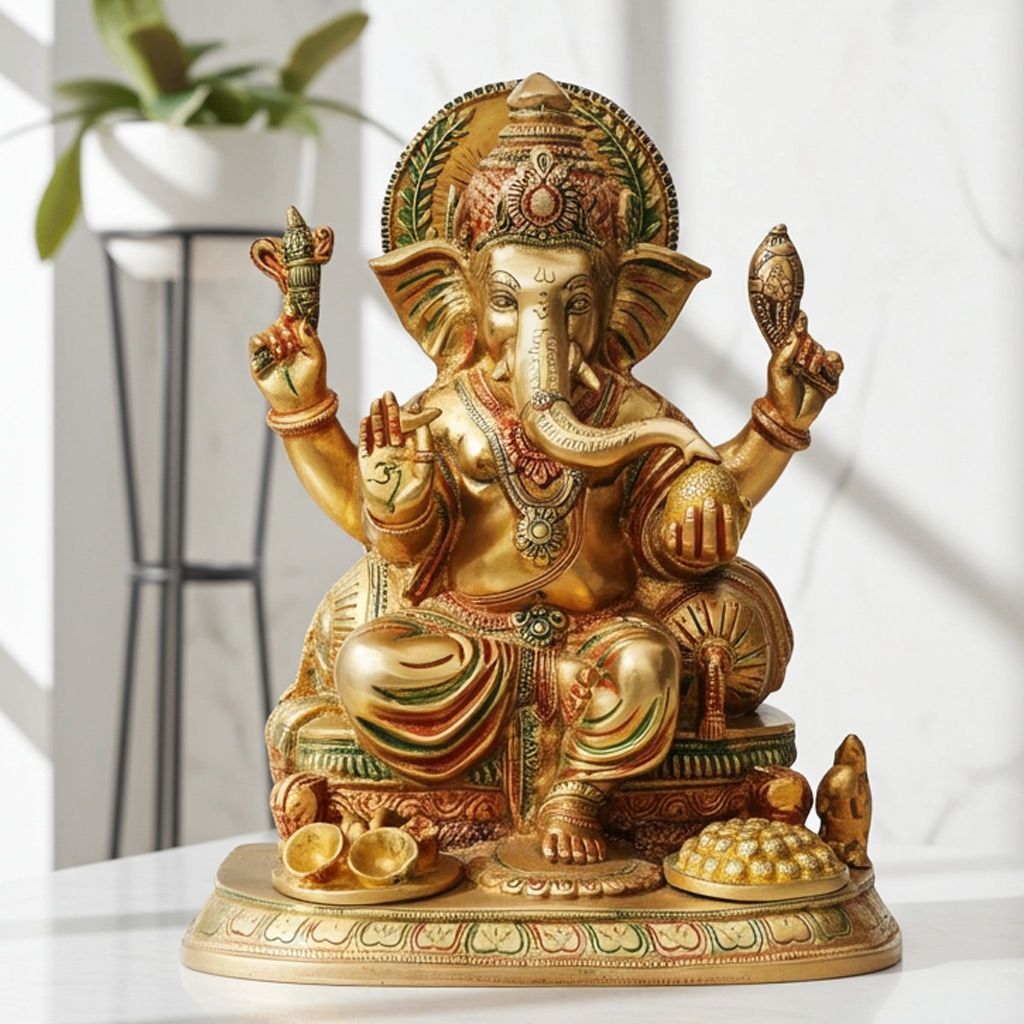 Brass Showpiece Ganesh Ji With Colour God Idol Statue (BSMAS475)