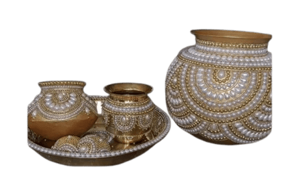 Elegant Pearl Beaded Kalash and Pooja Combo Set