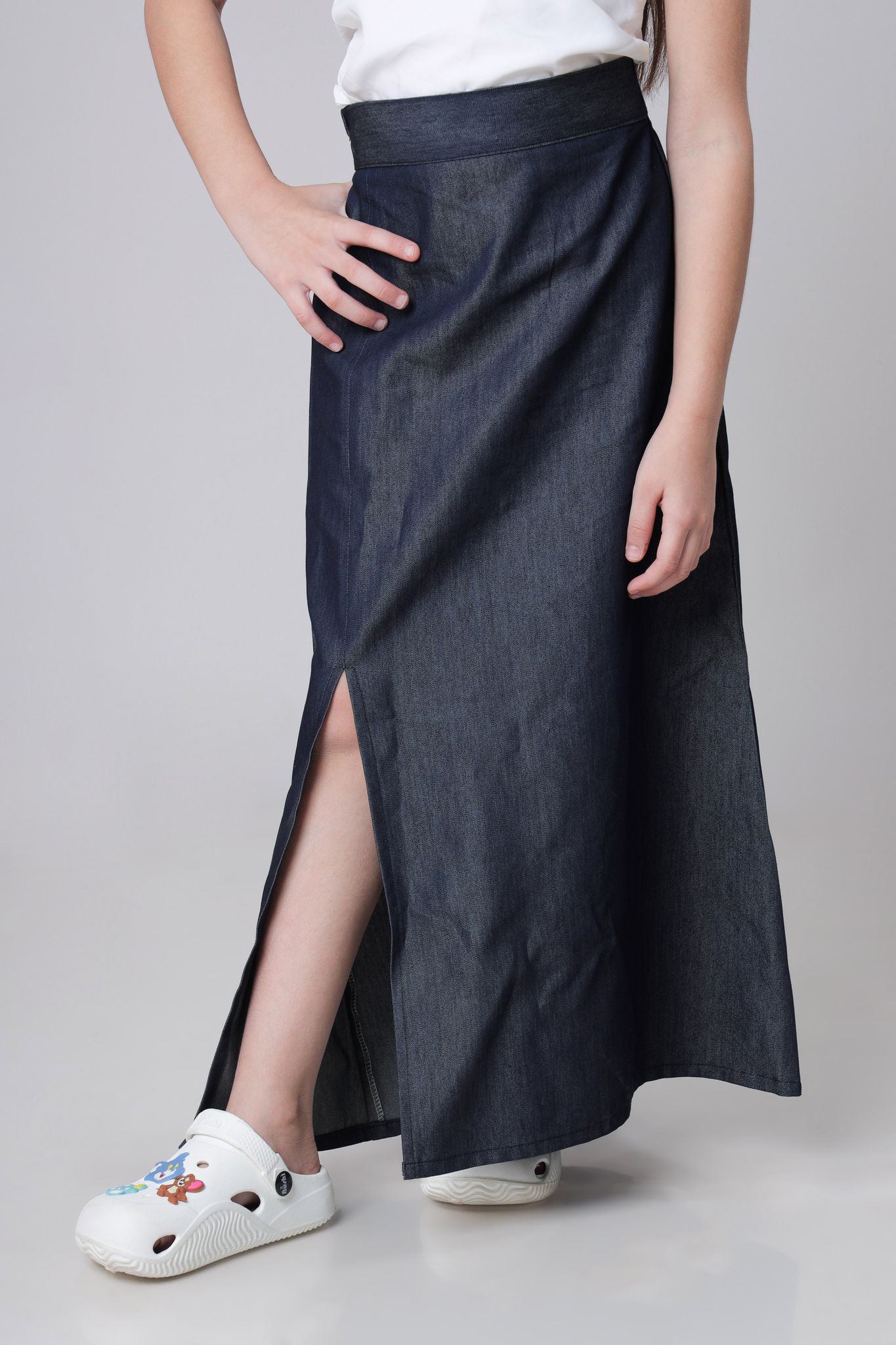 Trendy Girls Denim Long Slit Skirt-1 Year / Denim Blue