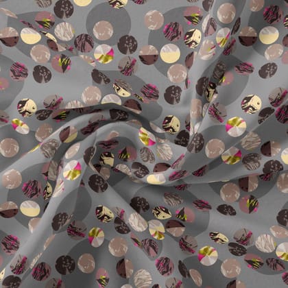 Repeat Downbeat Art In Circle Digital Printed Fabric-Polyester / Japan Satin / 110 CM | 43 Inch