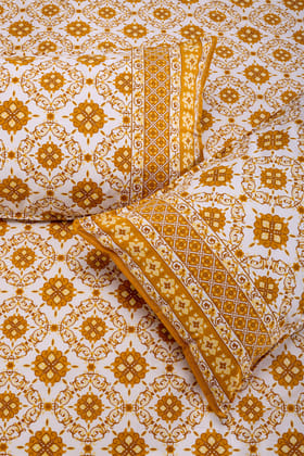 Emaline Jhaal Mustard Cotton Bedsheet-California King - 108 X 108 in / Mustard / Mustard