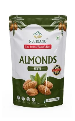 Nutriano California Almonds Extra Bold Badam Crunchy Naturally Fresh Rich in Protein Fiber Healthy Dry Fruits for Snacking Cooking Baking Energy Boost- 500g (2 x 250g)