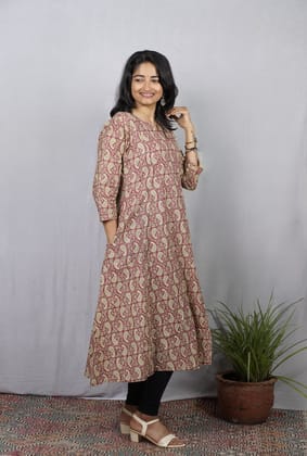 Rivaaj Ethnic Rishvi Cotton Kali Kurta (M) | Soft Pink Flared Style | 3/4 Sleeves Split V-Neck | Summer Casual Ethnic Wear | Lightweight