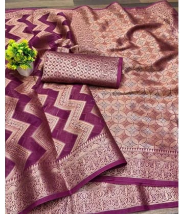 Gullak Organza Embellished Saree With Unstitched Blouse Piece ( Purple )
