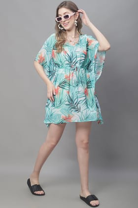 Green Color Tropical Printed Georgette Coverup Beachwear For Woman-ONESIZE