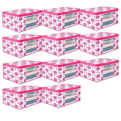 Bindian Multipurpose Saree Cover for Wardrobe Storage | Premium Non-Woven Fabric Cloth Organizer Box with Transparent Window & Zipper | Ideal for Storing Sarees & More (Pink Flower, Pack of 11) Bindian Multipurpose Saree Cover for Wardrobe Storage | Premium Non-Woven Fabric Cloth Organizer Box with Transparent Window & Zipper | Ideal for Storing Sarees & More (Pink Flower, Pack of 11)