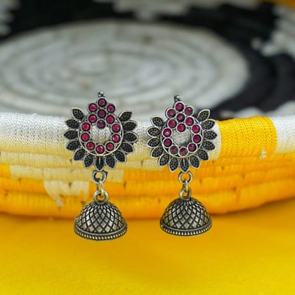 Oxidized Silver Kundan and Pearl Ghungroo Dangle Earrings For Girls Women