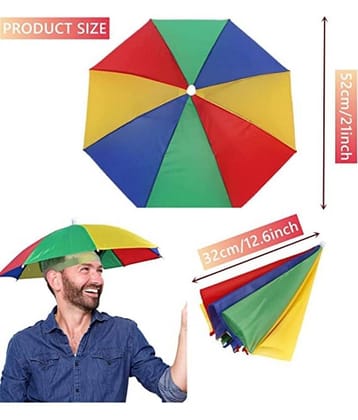 Infispace Headwear Cap Umbrella Multi Color Soft Durable, Adjustable Elastic, (21) Size Fits All Ages Plastic Hat Cap Umbrella for Kids, Men/Women and Adults Rain Protection Headwear Hat Umbrella (Multi) Pack of 1
