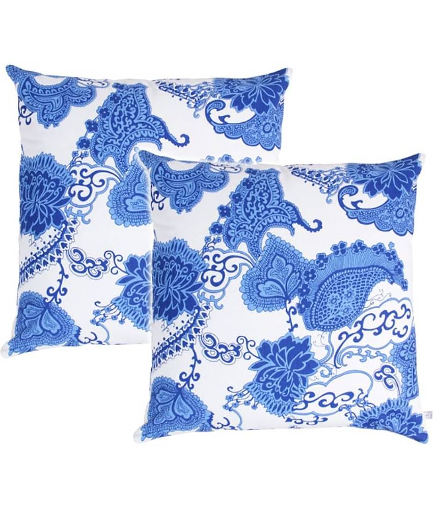 Zubix Blue Cotton Printed Cushion Covers - Set of 2