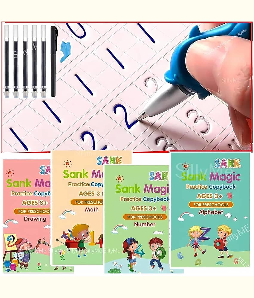 SANK Magic Practice Copybook (4 Books + 10 Refills + 1 Grip + 1 Pen) - magic book, magic practice book, sank magic practice book, magic practice copybook, sank magic practice copybook, magic book for kids