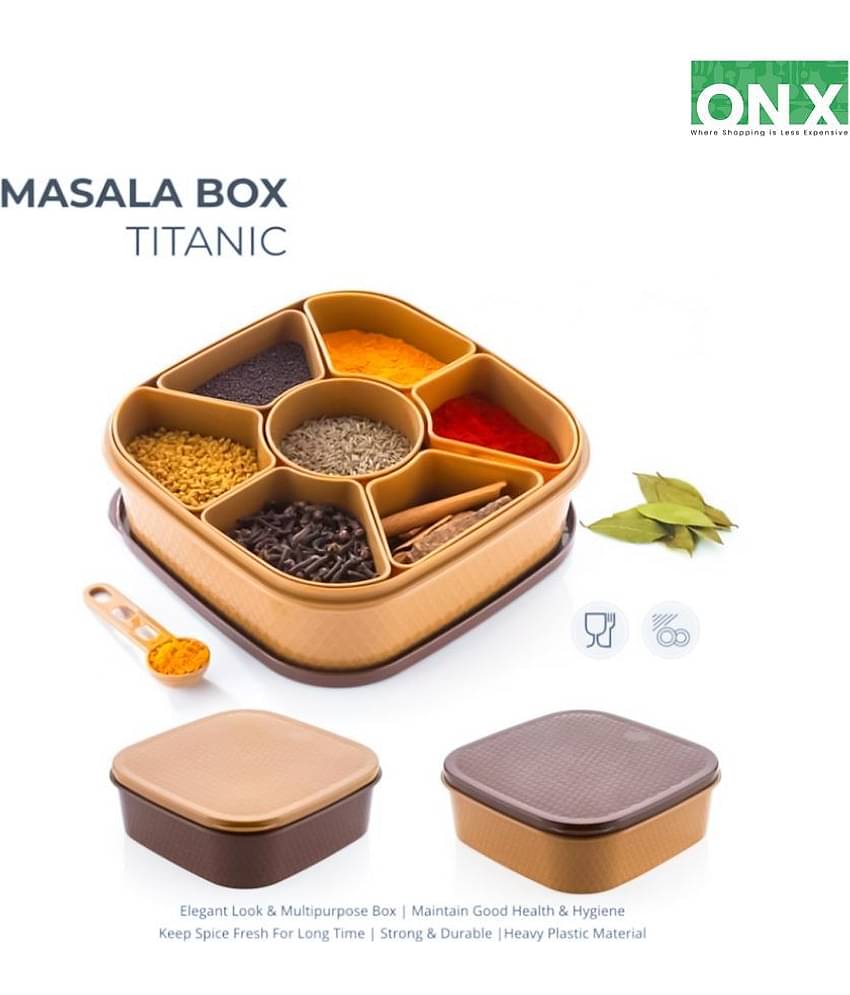 ONX Masala Rangoli Box Dabba for Keeping Spices, Spice Box for Kitchen, Plastic Wooden Style Masala Box, Masala Container,