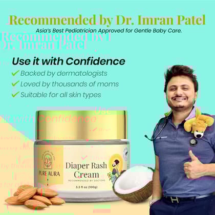 Pure Aura Baby Diaper Rash Cream 100gm | Ayurvedic Healing for Sensitive Skin | Natural & Chemical-Free | Safe for Newborns | Soothes & Protects Baby�s Skin | Doctors Recommended | Made in India