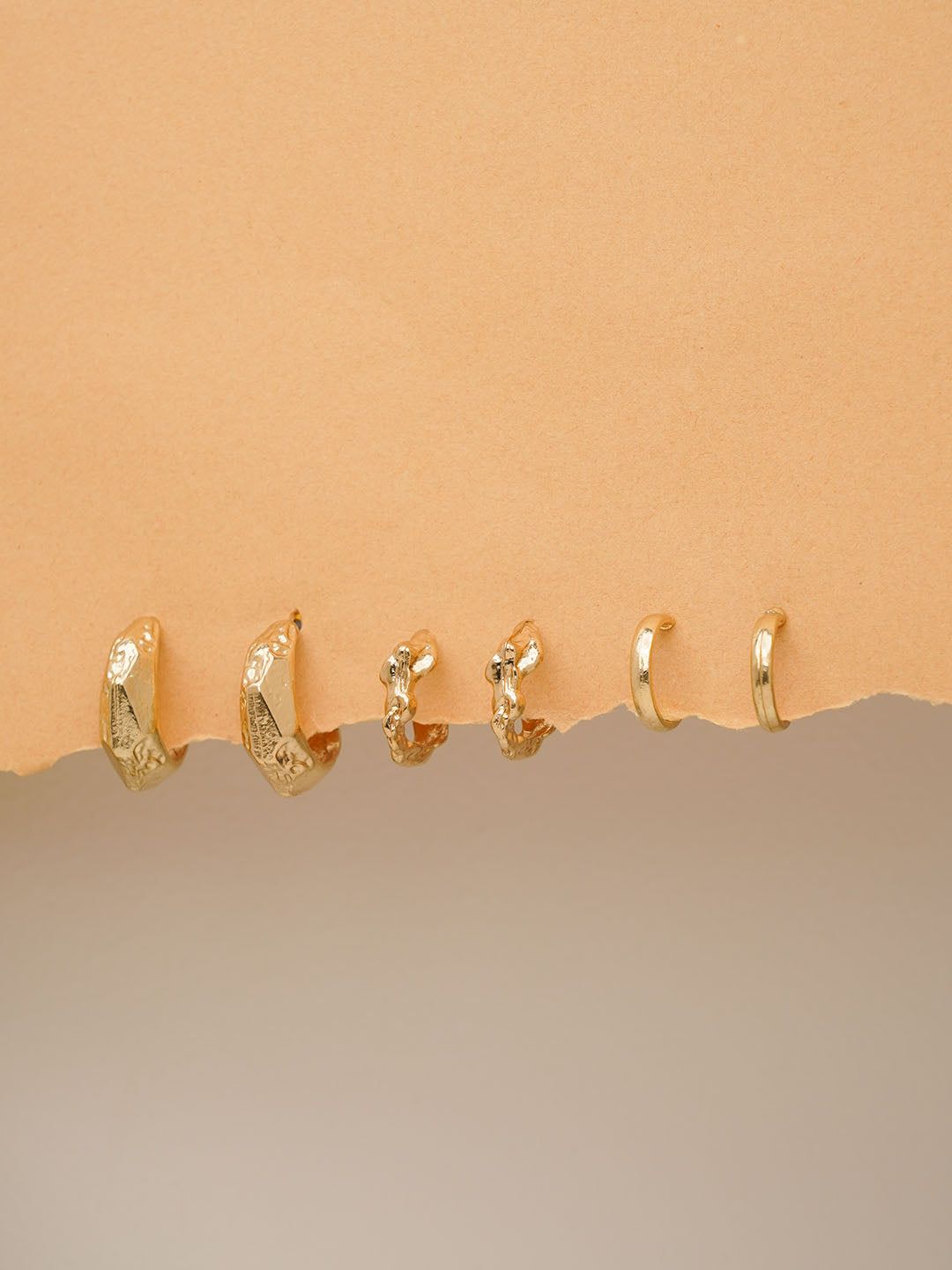 3 Pairs Chunky Hoops Gold Earrings