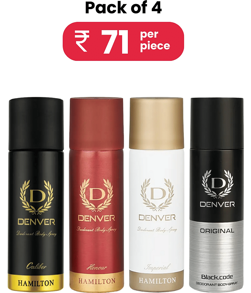 Denver Imperial,Honour,Caliber,Black Code Nano Deodorant Spray for Men 50 ml ( Pack of 4 )