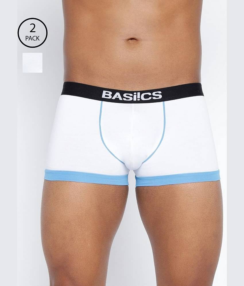 BASIICS By La Intimo Pack of 2 Cotton Blend Trunks For Men's ( White )