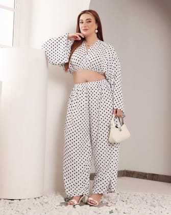 White & Black Polka Dots Co-ord Set-L / L / White