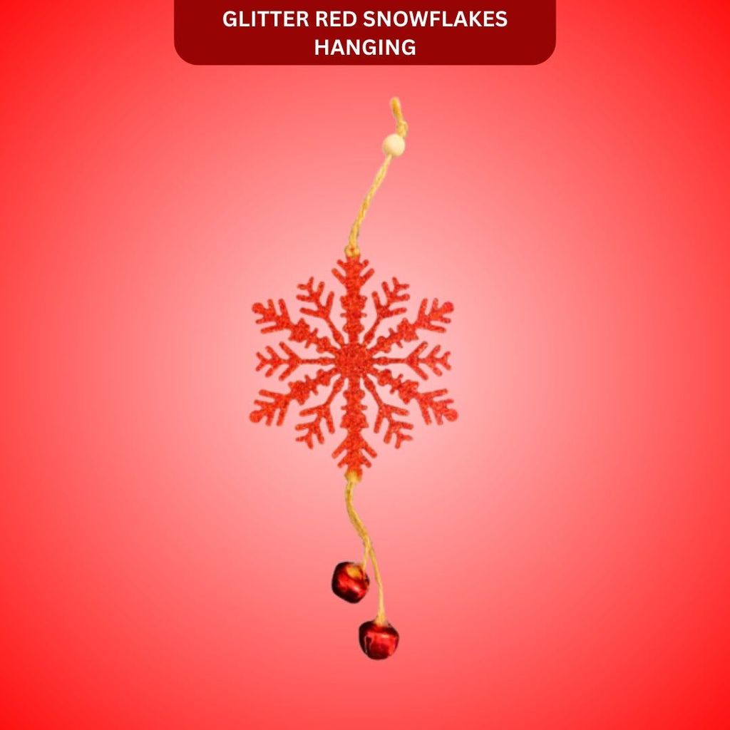 Christmas Tree Ornaments - Glitter Red Snowflakes Hanging Decoration - 1PC - Party and Festive Needs | Buy online on ZillyBuy