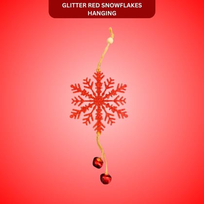 Christmas Tree Ornaments - Glitter Red Snowflakes Hanging Decoration - 1PC
