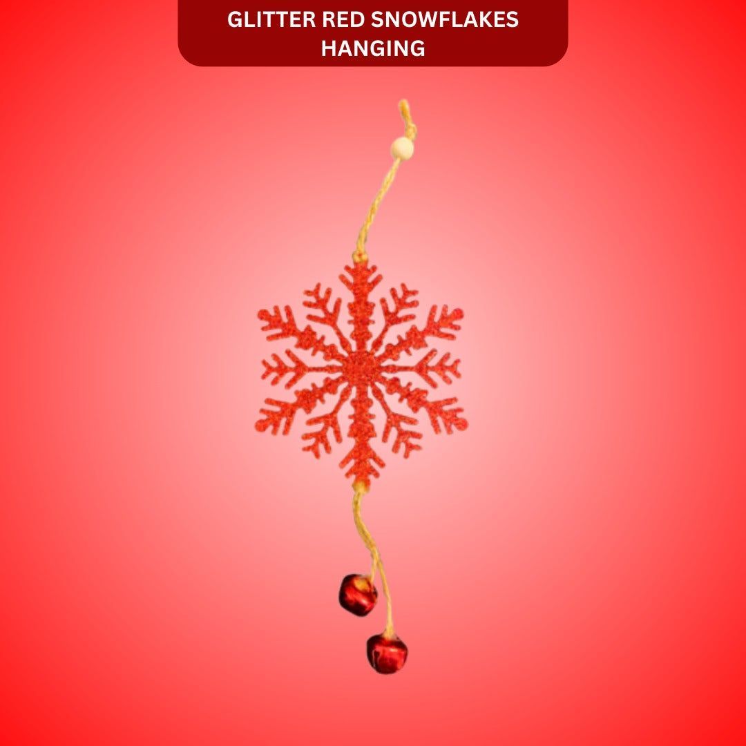 Christmas Tree Ornaments - Glitter Red Snowflakes Hanging Decoration - 1PC