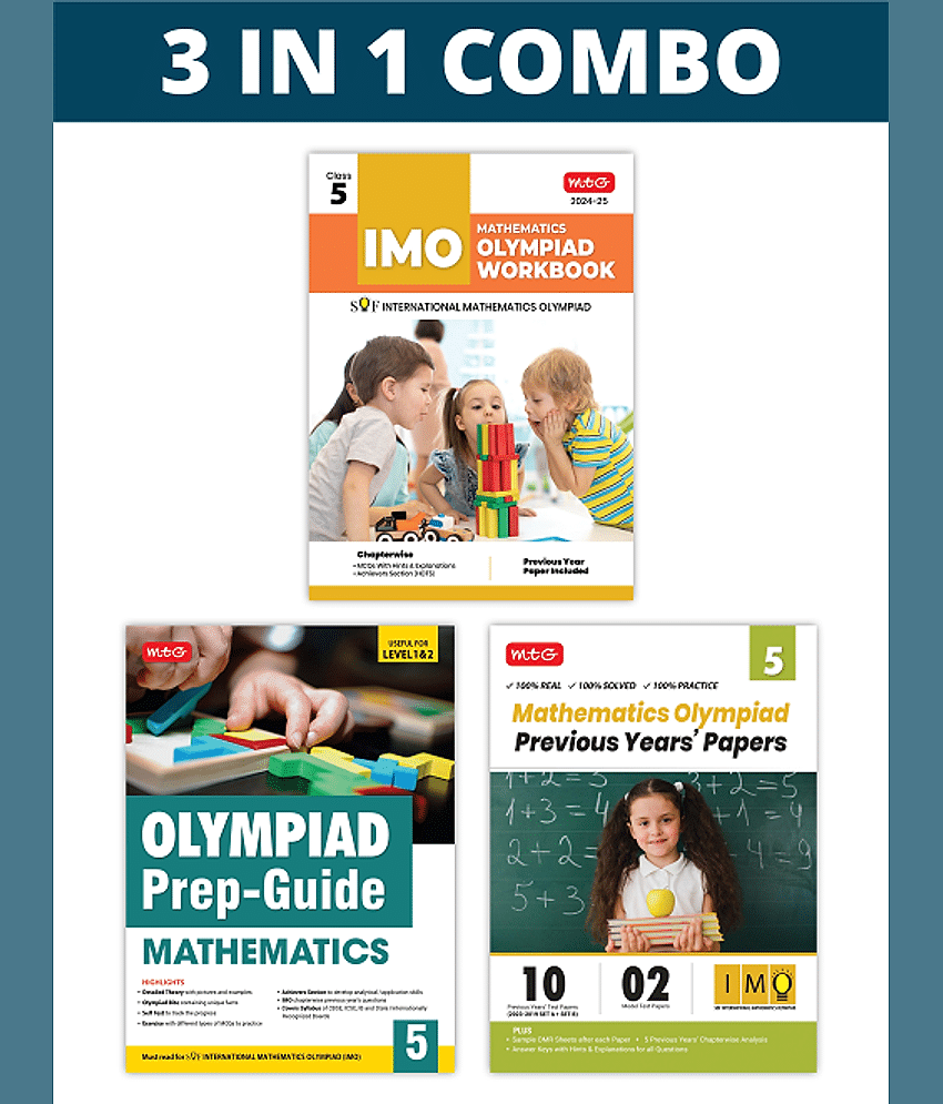 MTG International Mathematics Olympiad (IMO) Workbook, Prep-Guide & Previous Years Papers (PYQs) with Mock Test Paper Class 5 - SOF Olympiad Books For 2024-25 Exam (Set of 3 Books)