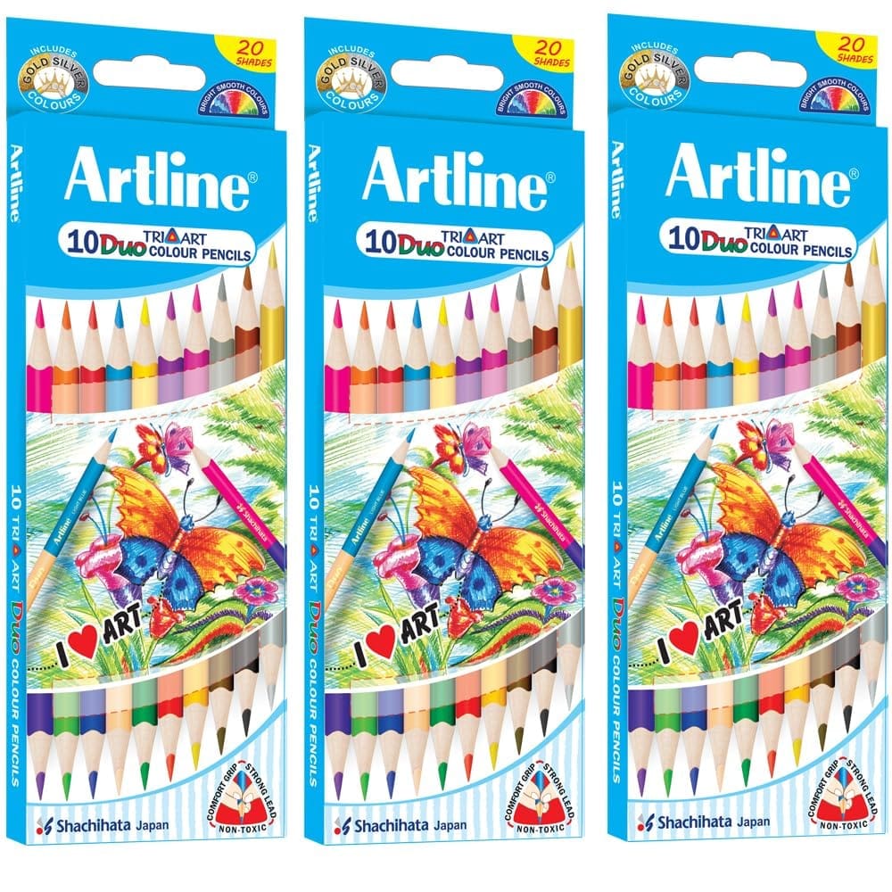 Artline Triart Duo Art Pencils Set Of 10 In Quantity 3 | Child Safe Pencil