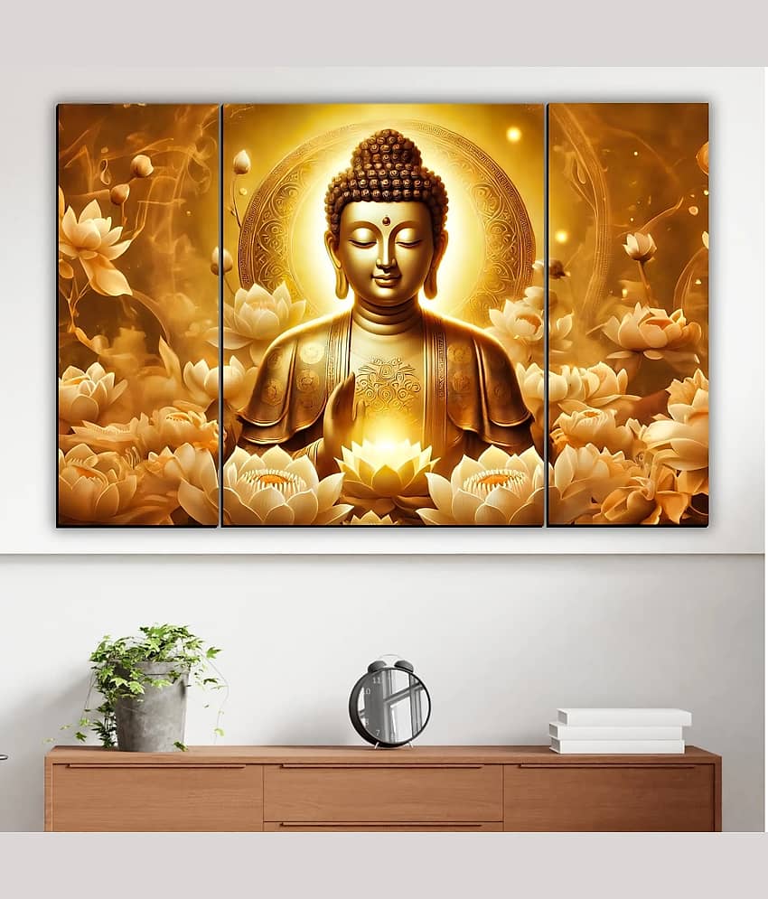 Set of 3 Lord Buddha Wall Paintings For Living Room 12X 18 INCH