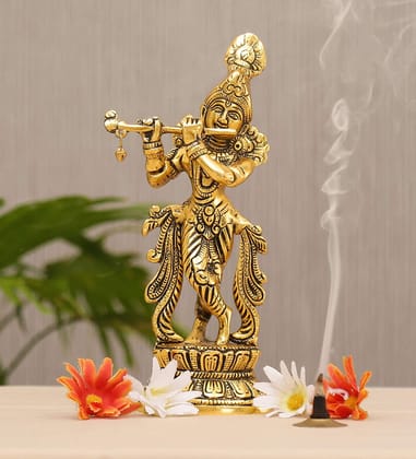 DreamKraft Lord Krishna Metal Statue,Krishna Murti Playing Flute for Temple Pooja