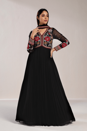 BLACK FLORAL ANARKALI SET-XS