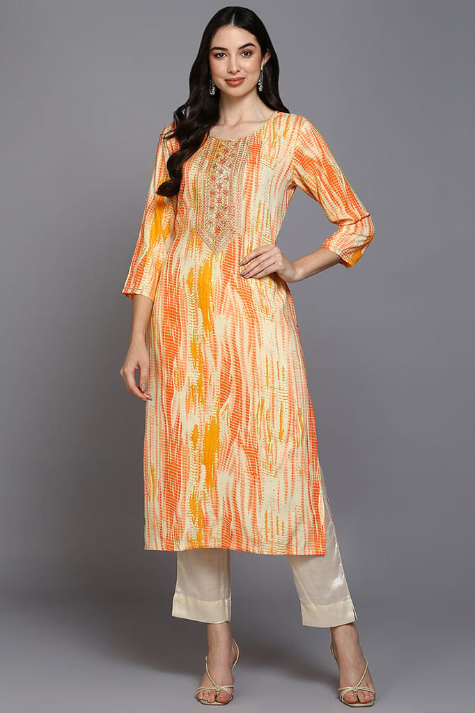 Cream Viscose Rayon Abstract A-Line Kurta VCK9377 - Kurtas & Kurta Sets | Buy online on ZillyBuy
