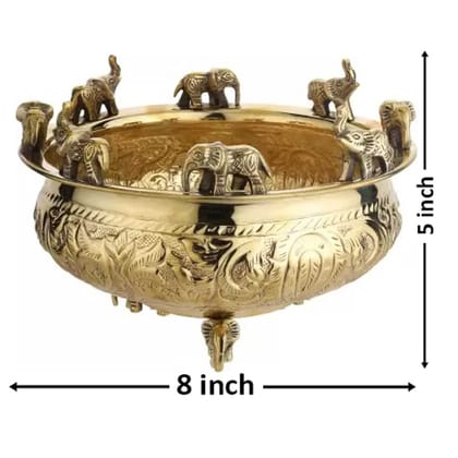 Brass Decorative Elephant Urli � Premium Home Decoration Bowl, Diameter : 8 Inch (ATMAS037 C)