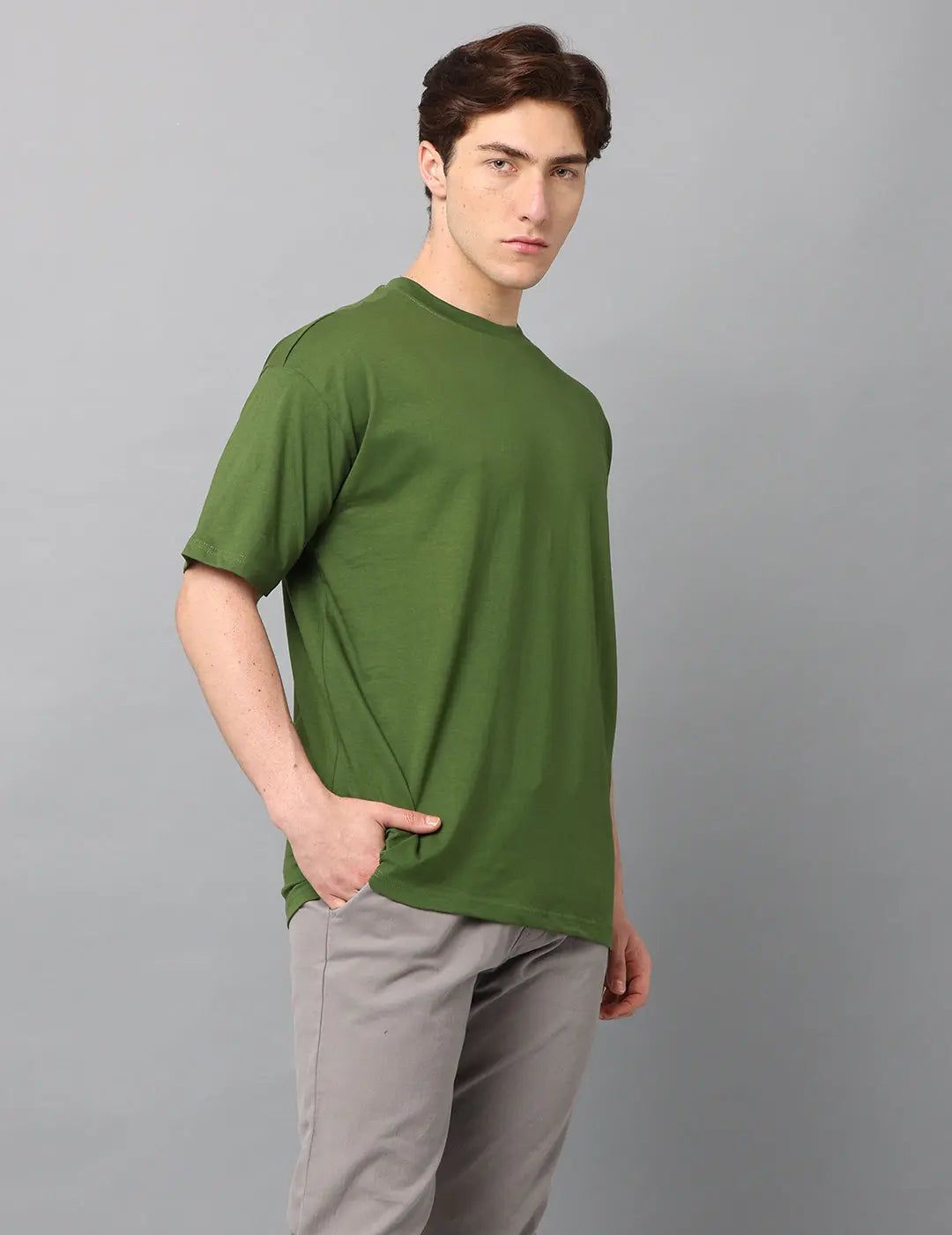 Men Green Solid Oversized T-Shirt-Green / M