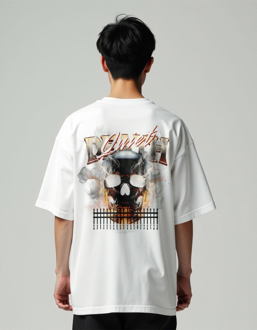 MountCart Store oversized baggy white back printed tshirt for men and women