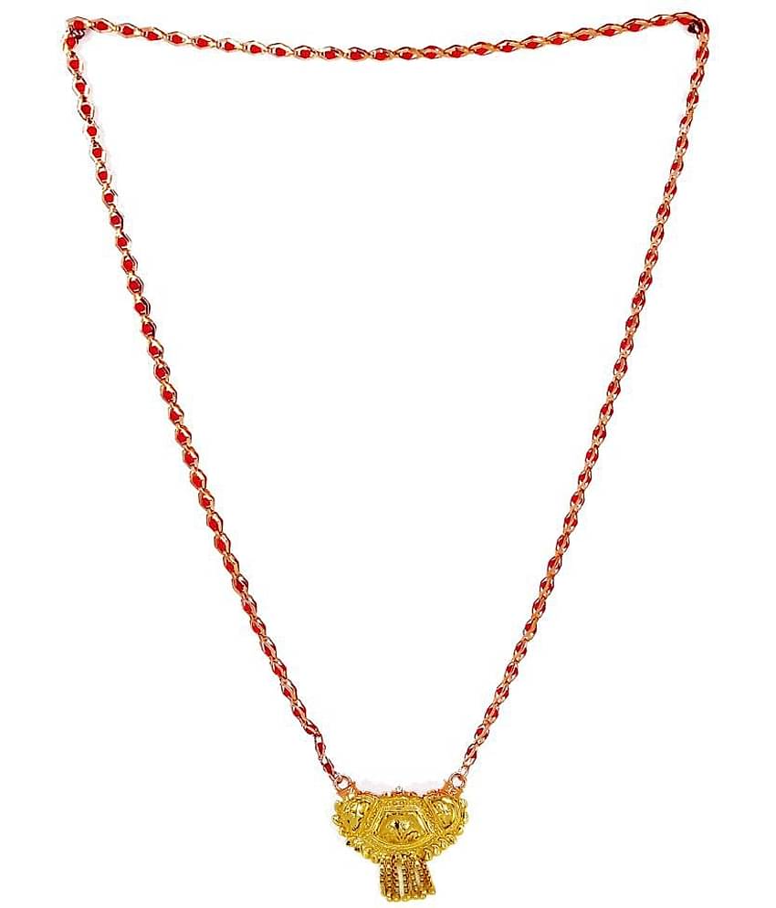 SHANKHRAJ MALL GOLD PLATED RED BEAD LONG MANGALSUTRA  FOR WOMEN-10038