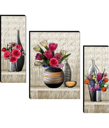 SNDArt Set Of 3  Flower Pots Wall Painting For Living Room Gift Items 12 x18 inch