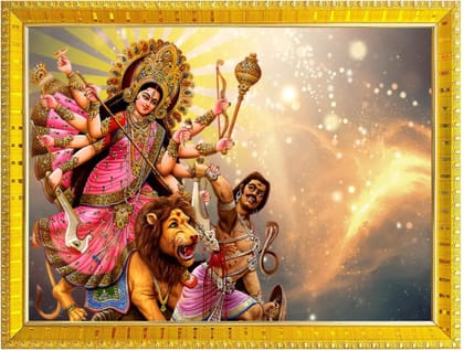NOKKES Sherawali maa veshno maa durga maa photo Golden 5X7 Inch Photo Frame_AQW25