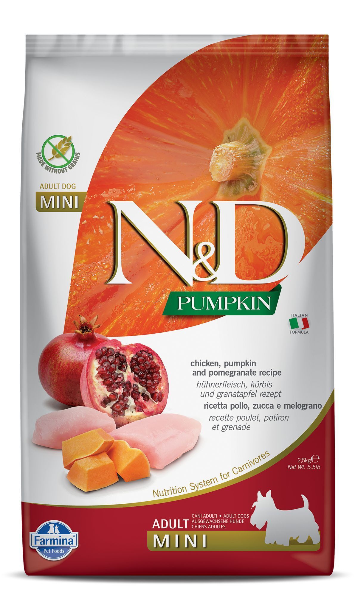 N&D Pumpkin Chicken & Pomegranate Grain Free Dog Dry Food Adult Mini Breed 2.5kg