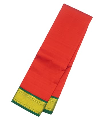 Red Handloom Kanchipuram Korvai Silk Saree With Green Border-Red