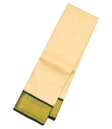 Sandal Handloom Kanchipuram Korvai Silk Saree With Green Border-Sandal